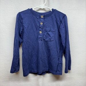 Mini Boden Long Sleeve Henley Shirt Kids Size 4-5Y Blue‎ Pocket Button Up